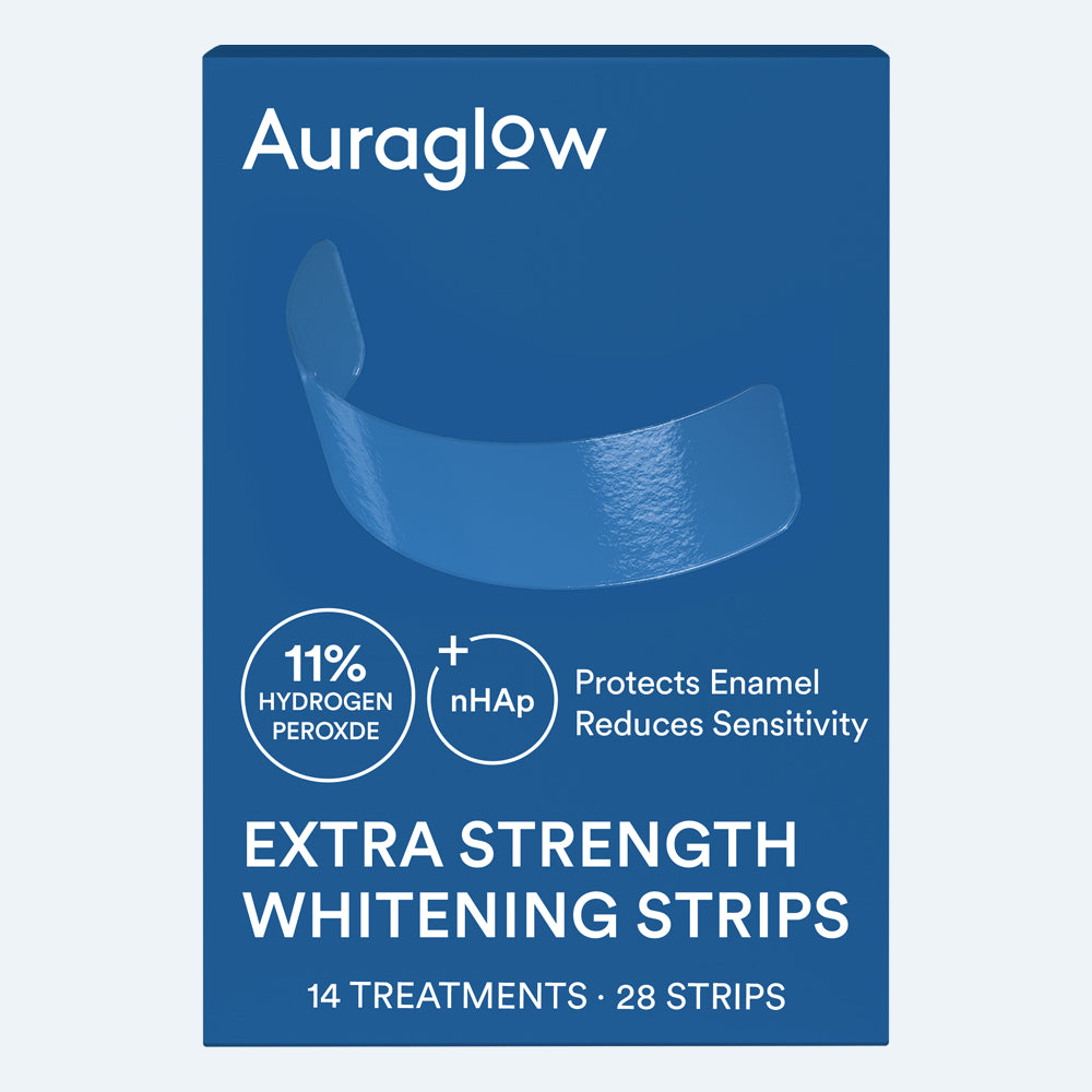 Auraglow extra strength whitening strips box